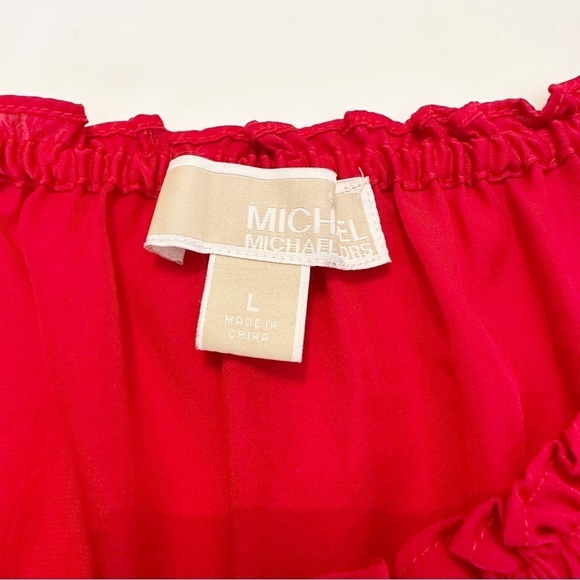 Michael MK Peplum Elastic Neck Long Sleeve Red Top - Large - Picture 4 of 9